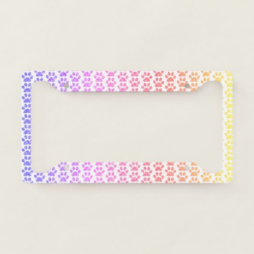 Paw Prints Colorful Multicolor Pink Yellow Pattern License Plate Frame