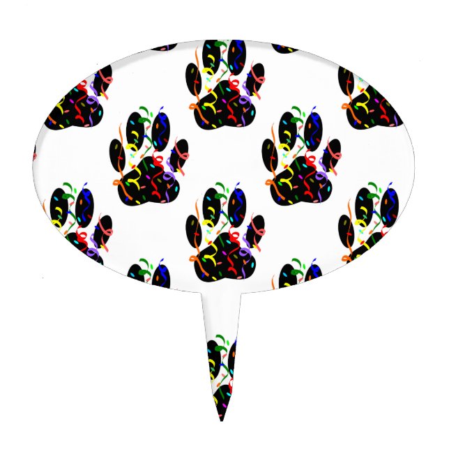Paw Prints Confetti And Party Streamer Pattern Cake Topper (Front)