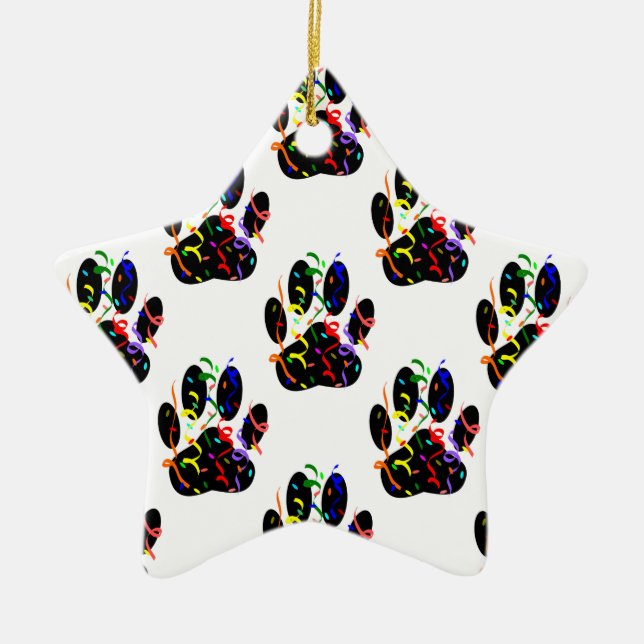 Paw Prints Confetti And Party Streamer Pattern Ceramic Ornament (Front)