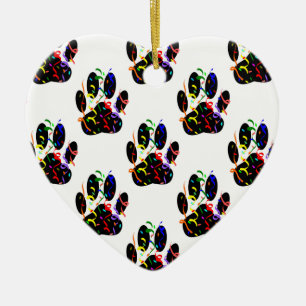 Paw Prints Confetti And Party Streamer Pattern Ceramic Ornament