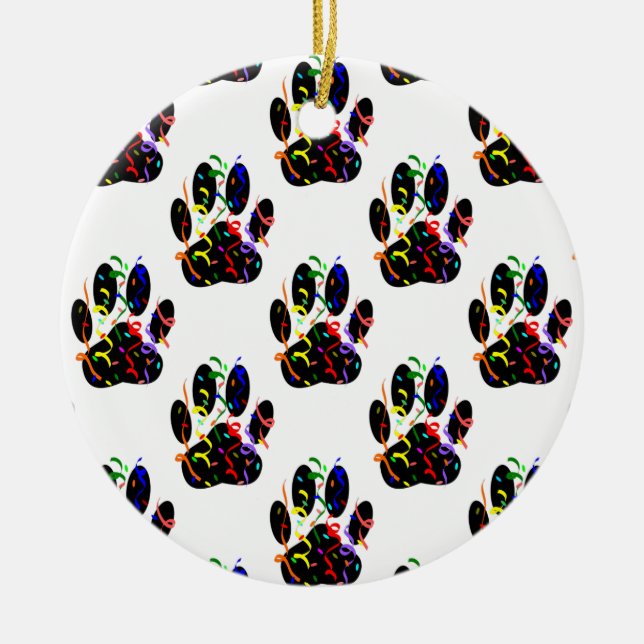 Paw Prints Confetti And Party Streamer Pattern Ceramic Ornament (Front)