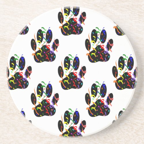 Paw Prints Confetti And Party Streamer Pattern Drink Coaster