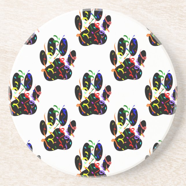 Paw Prints Confetti And Party Streamer Pattern Drink Coaster (Front)