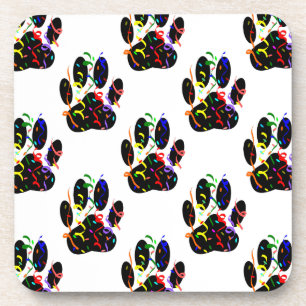 Paw Prints Confetti And Party Streamer Pattern Drink Coaster