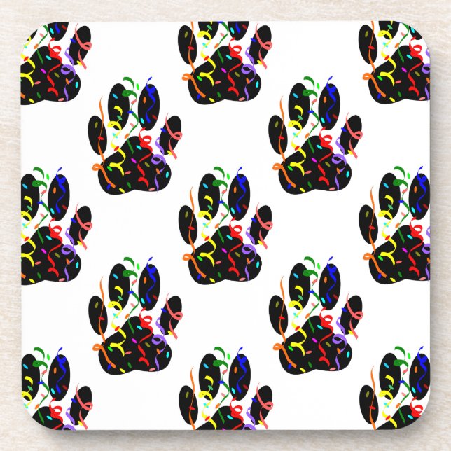 Paw Prints Confetti And Party Streamer Pattern Drink Coaster (Front)