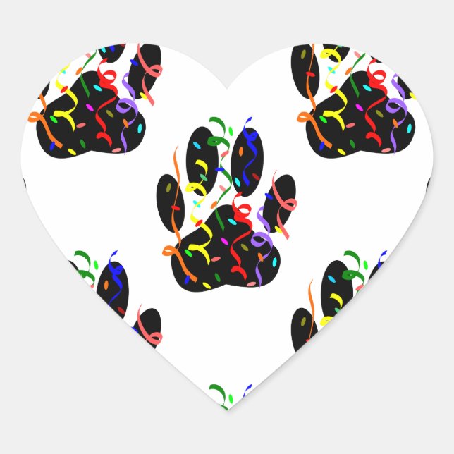 Paw Prints Confetti And Party Streamer Pattern Heart Sticker (Front)