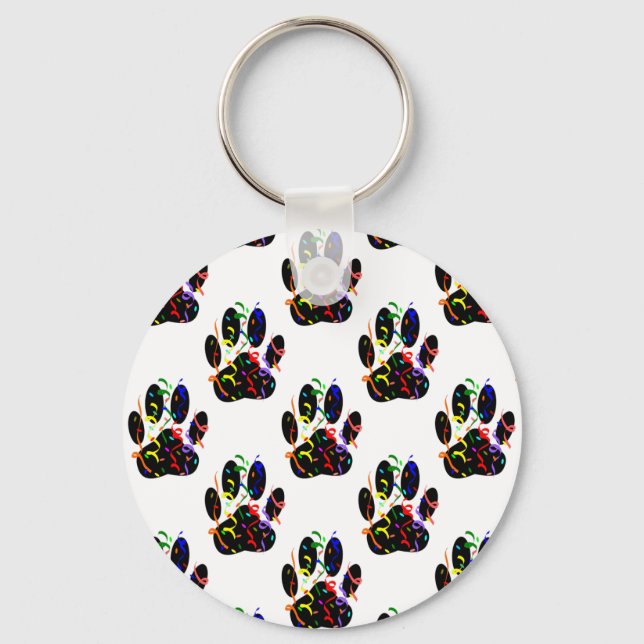 Paw Prints Confetti And Party Streamer Pattern Keychain (Front)