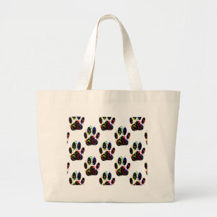 Paw Prints Confetti And Party Streamer Pattern Large Tote Bag
