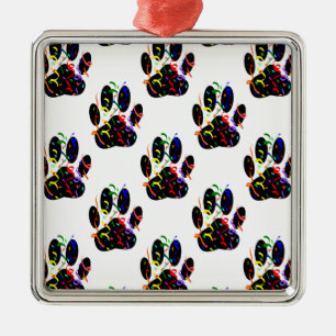 Paw Prints Confetti And Party Streamer Pattern Metal Ornament