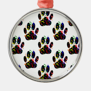 Paw Prints Confetti And Party Streamer Pattern Metal Ornament