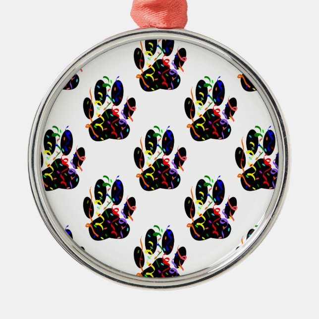 Paw Prints Confetti And Party Streamer Pattern Metal Ornament (Front)