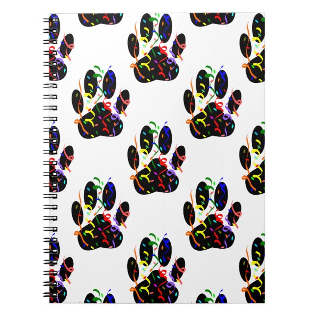 Paw Prints Confetti And Party Streamer Pattern Notebook (Front)
