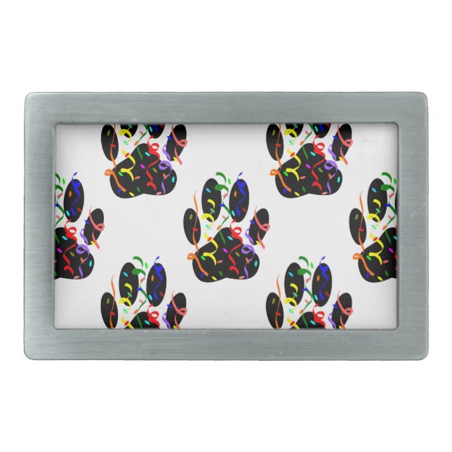 Paw Prints Confetti And Party Streamer Pattern Rectangular Belt Buckle (Front)
