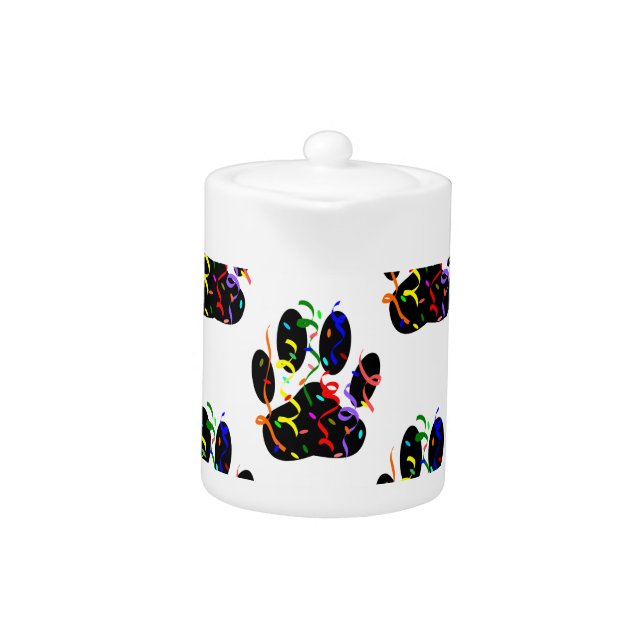 Paw Prints Confetti And Party Streamer Pattern Teapot (Front)