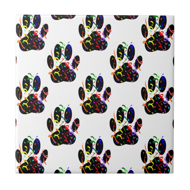 Paw Prints Confetti And Party Streamer Pattern Tile (Front)