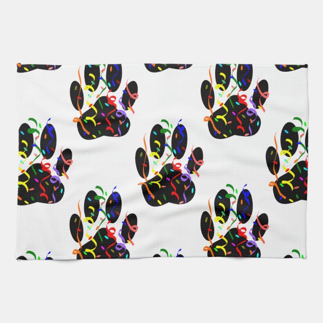 Paw Prints Confetti And Party Streamer Pattern Towel (Horizontal)