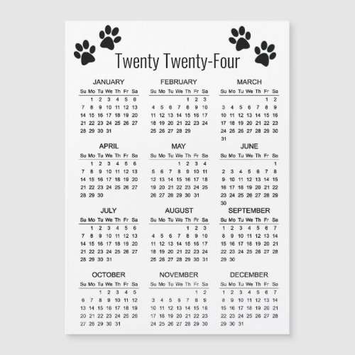 Paw Prints Design 2024 Calendar Magnetic Card