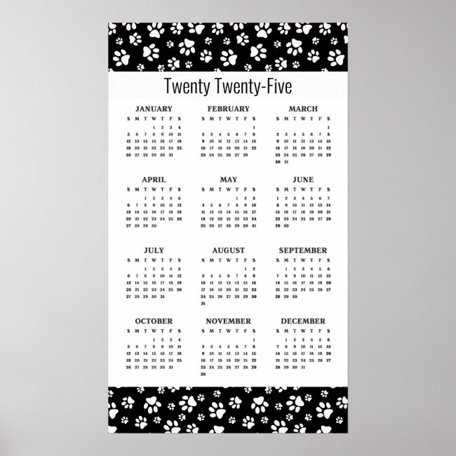 Paw Prints Design 2025 Calendar Poster