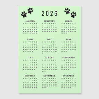 Paw Prints Design 2026 Calendar Magnetic Card