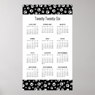 Paw Prints Design 2026 Calendar Poster