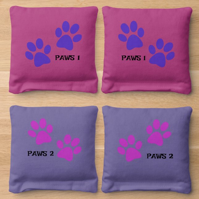 Paw Prints Design Cornhole Bean Bags (Wood)