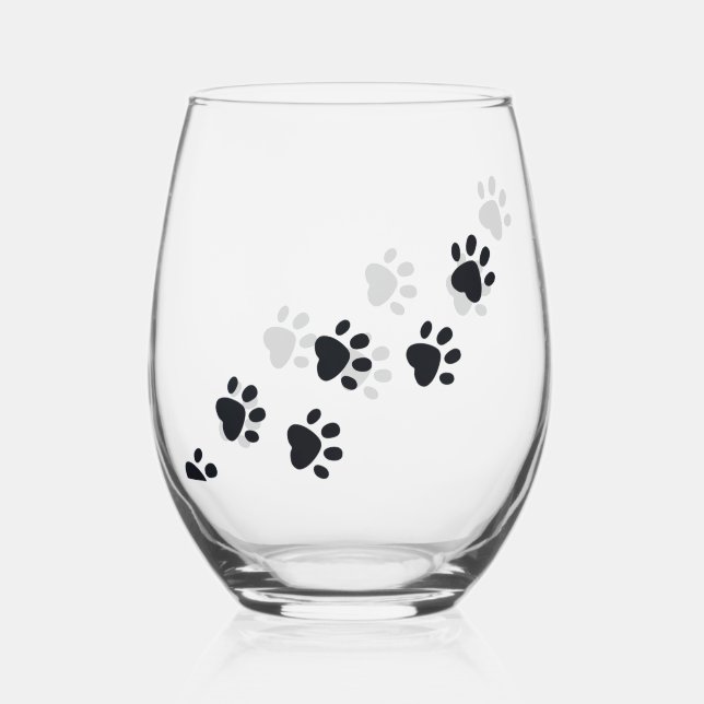 Paw Prints Design Stemless \ Wine Glass (Front)