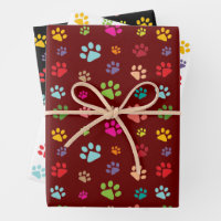 Black and White Scattered Dog Paw Prints Wrapping Paper, Zazzle