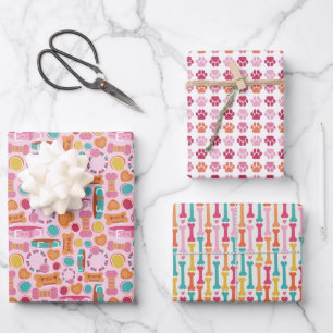 Paw Prints Dog Heart Valentine Wrapping Paper Sheets