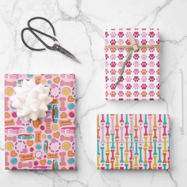 Paw Prints Dog Heart Valentine Wrapping Paper Sheets (Front)