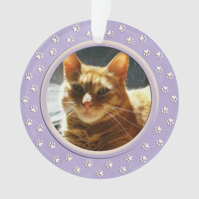 Paw Prints Dog or Cat Tribute Photo Ornament (Front)