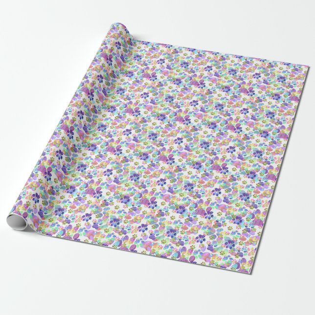 Paw Prints Everywhere Wrapping Paper (Unrolled)
