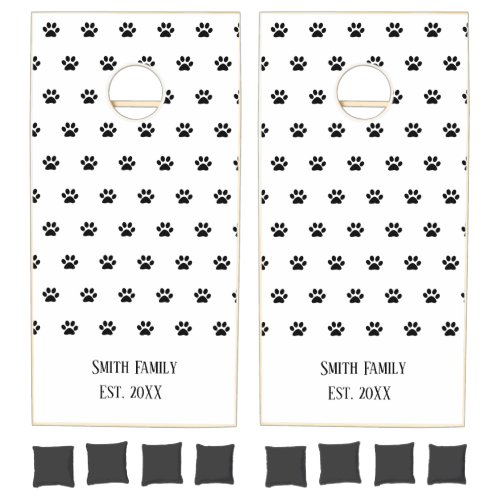 Paw Prints Family Beach House Black White Elegant Cornhole Set