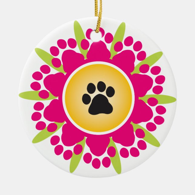 Paw Prints Flower Ceramic Ornament (Front)