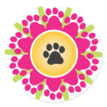 Paw Prints Flower Classic Round Sticker