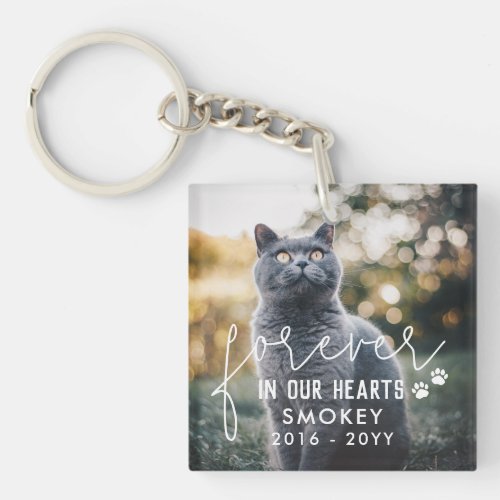 Paw Prints Forever In Our Hearts Cat Photo Keychain