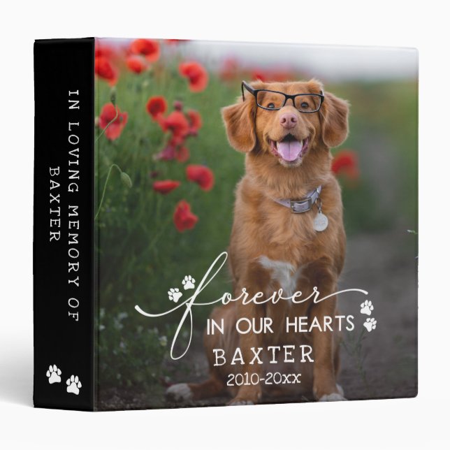 Paw Prints Forever In Our Hearts Pet Photo 3 Ring Binder (Front/Spine)