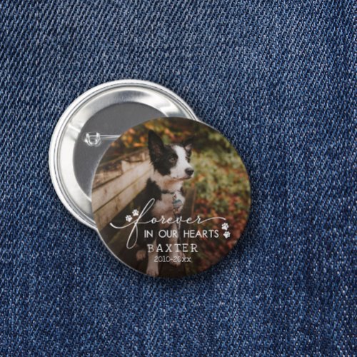 Paw Prints Forever In Our Hearts Pet Photo Button