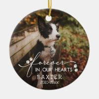 Paw Prints Forever In Our Hearts Pet Photo Ceramic Ornament