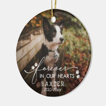 Paw Prints Forever In Our Hearts Pet Photo Ceramic Ornament | Zazzle