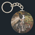 Paw Prints Forever In Our Hearts Pet Photo Keychain<br><div class="desc">Pet memorial key chain to which you can a photo of your pet. Add their name too and years living. Forever in our hearts is written across the photo with four little paw prints.</div>