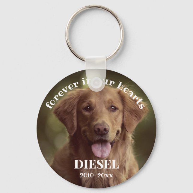Paw Prints Forever In Our Hearts Pet Photo Keychain (Front)