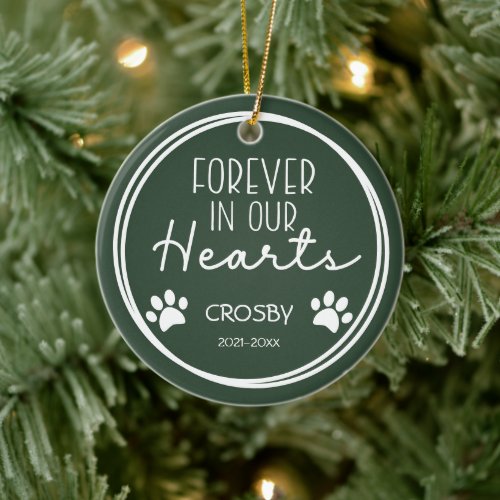 Paw Prints Forever in Our Hearts Photo   Ceramic Ornament
