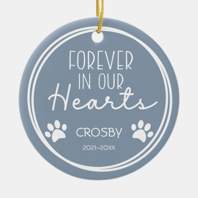 Paw Prints Forever in Our Hearts Photo   Ceramic Ornament (Front)