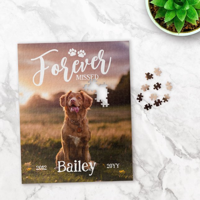 Paw Prints Forever Missed Dog Photo Memorial Jigsaw Puzzle (Creator Uploaded)