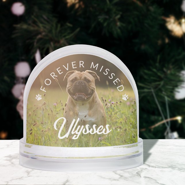 Paw Prints Forever Missed Name Dog Photo Snow Globe (Creator Uploaded)