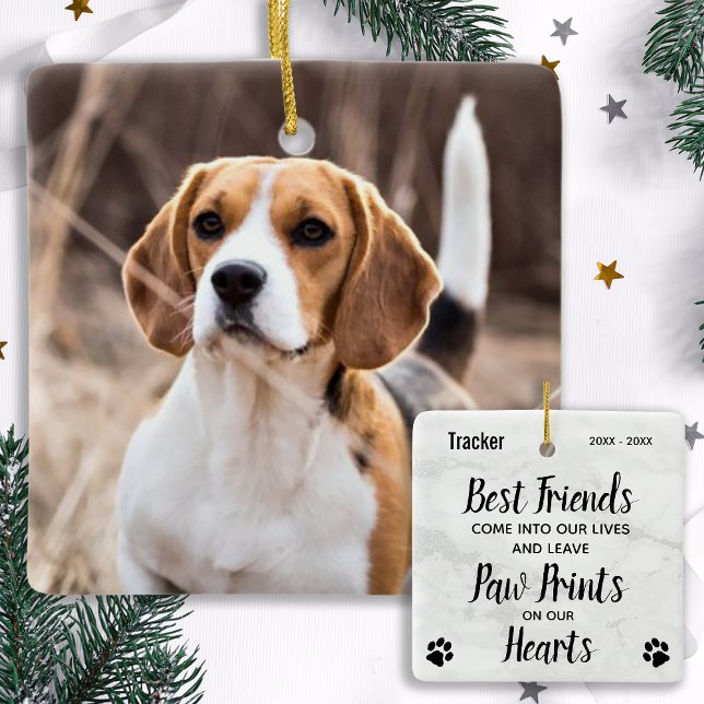 Paw Prints Forever Personalized Photo Pet Memorial Ceramic Ornament (Creator Uploaded)