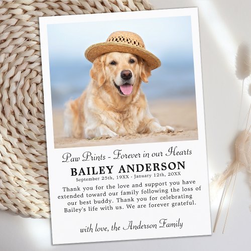 Paw Prints Forever Pet Memorial Sympathy Photo Thank You Card
