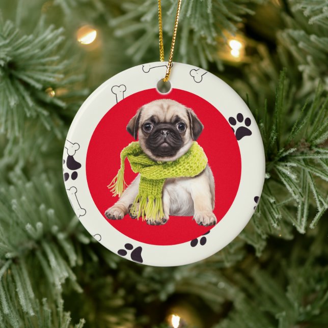 Paw Prints  Frame Custom Pet Photo  Ceramic Ornament (Tree)