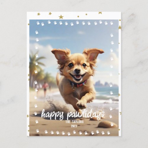 Paw Prints Frame Custom Pet Photo Holiday Postcard