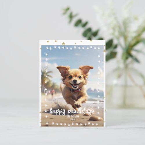 Paw Prints Frame Custom Pet Photo Holiday Postcard